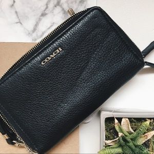 Double Zipper Black Wristlet Wallet | Coach